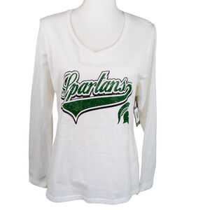 MSU Spartans T-Shirt Women Medium College Sports Short Sleeve White Top
